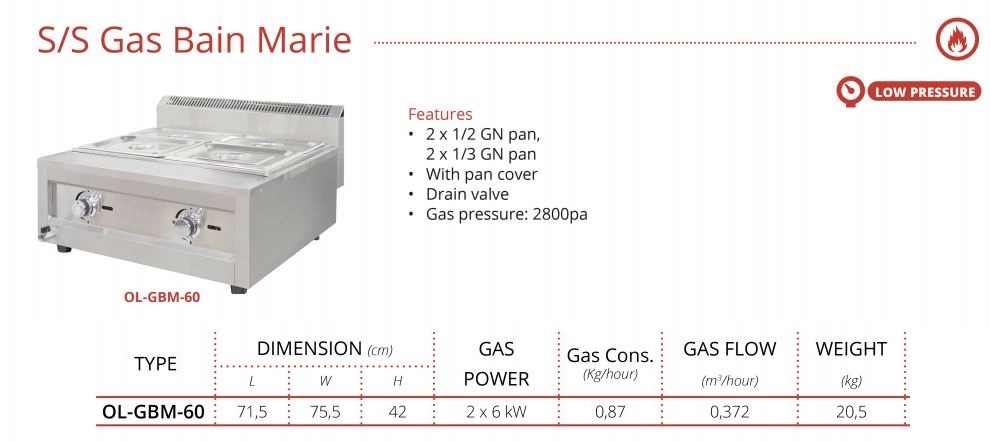 S/S Gas Bain Marie GETRA OL-GBM-60